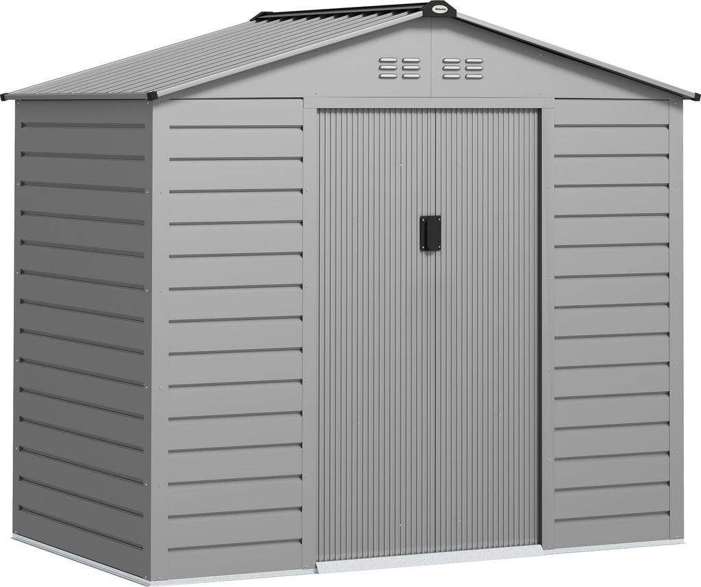 Outsunny Verzinkter Stahl Gerätehaus 2,43m2 213x131x192cm Geräteschuppen Grau