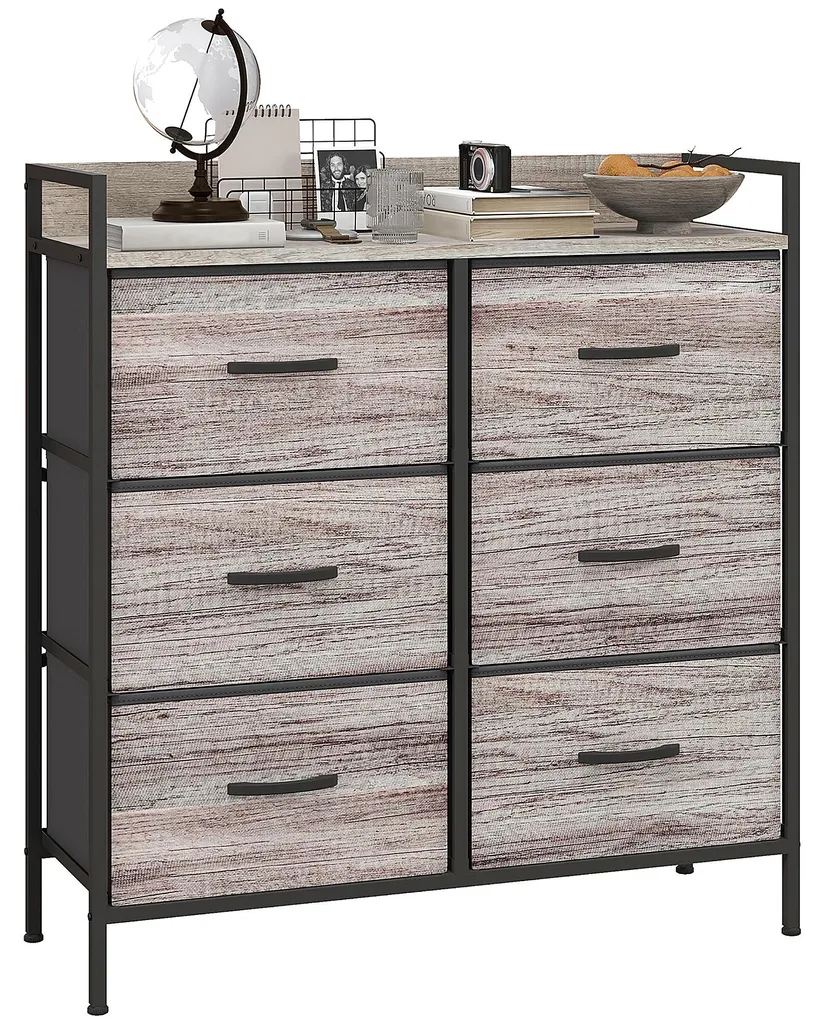 Commode en tissu gris 6 tiroirs avec cadre acier stable - Style industriel