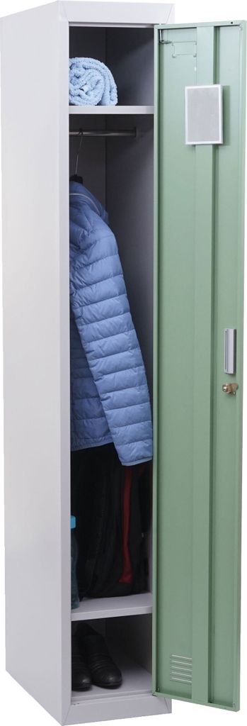 Spind Boston T163, Garderobenschrank Kleiderspind Umkleideschrank, Metall 180x30x50cm nach ASR A4.1 mint-grün