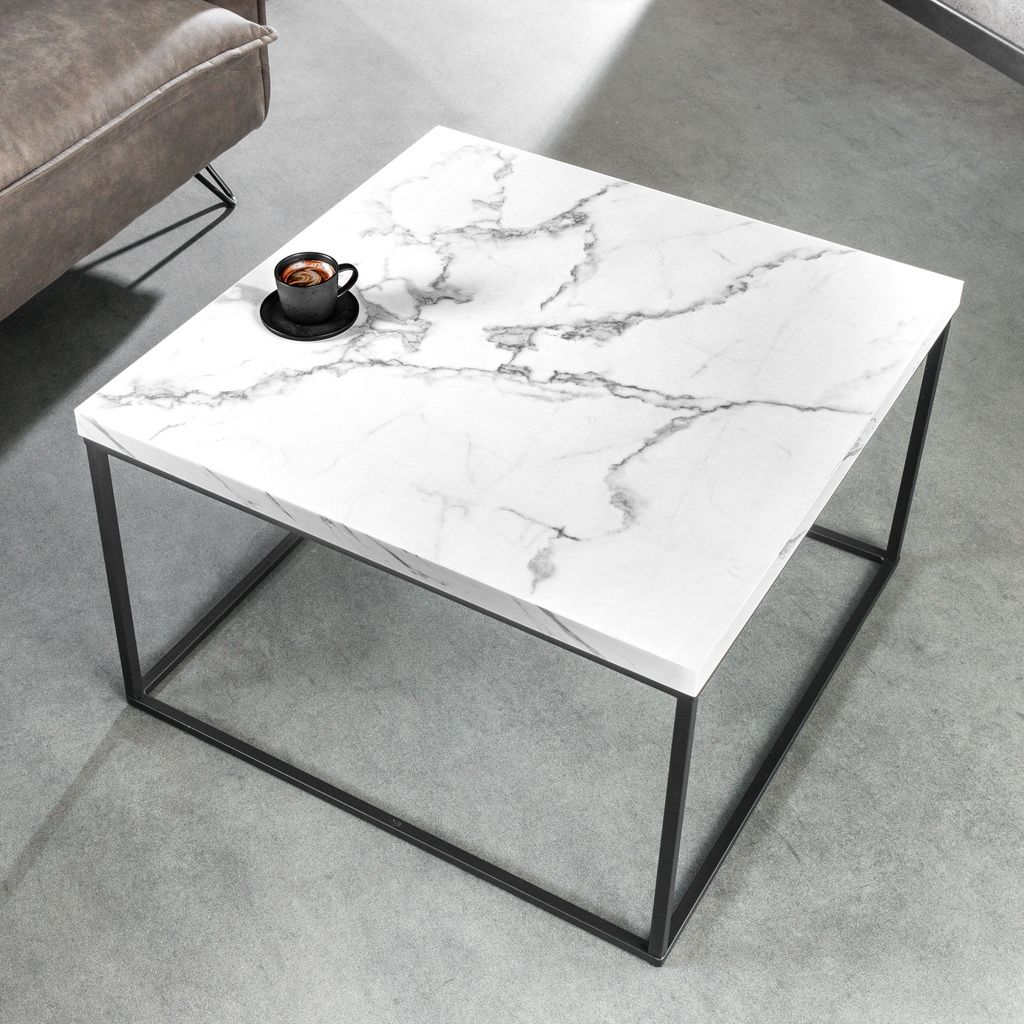 riess-ambiente Moderner Couchtisch ARCHITECTURE 60cm weiß Marmor-Design Metallgestell Beistelltisch Tisch