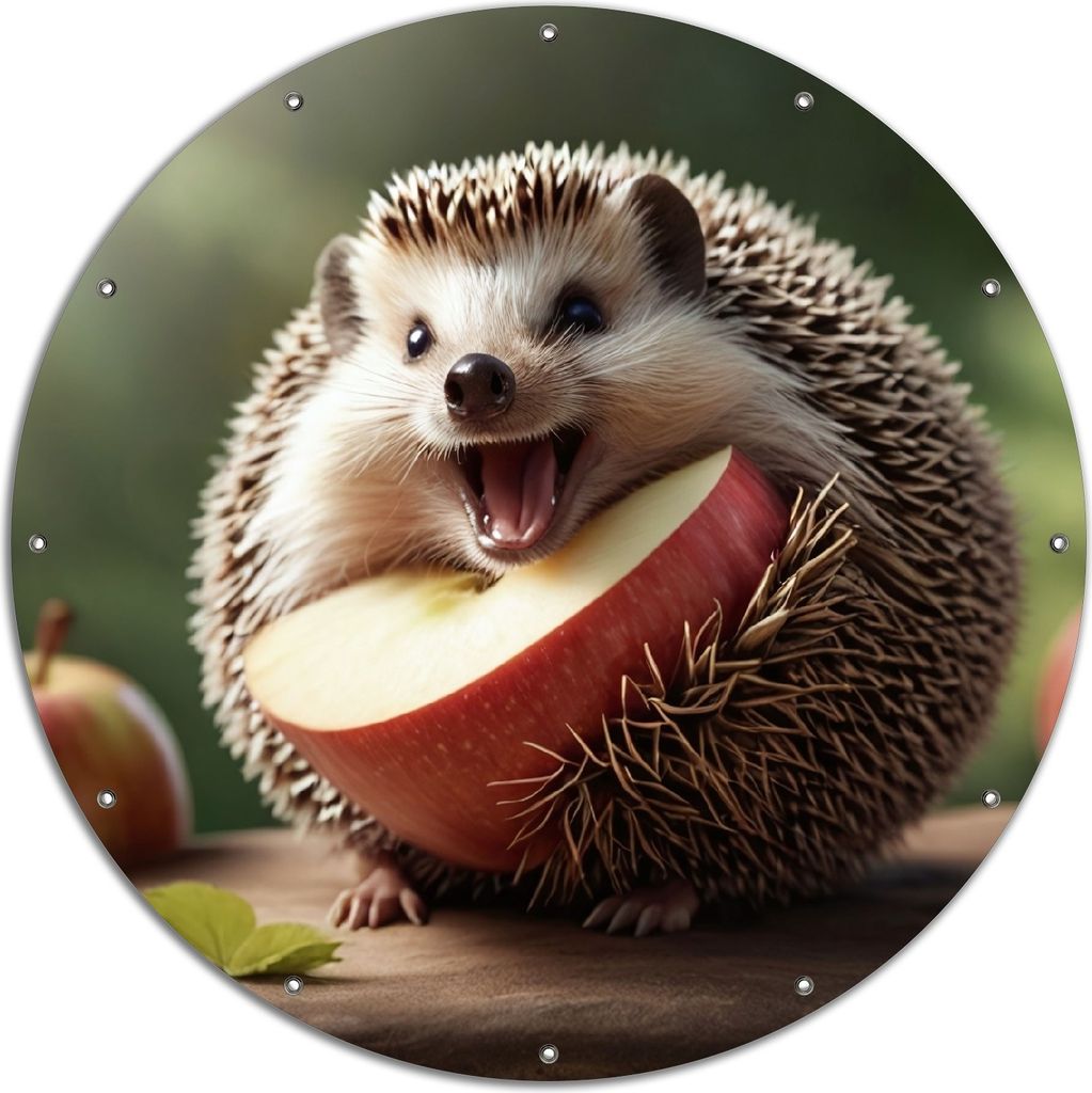 Wallario rundes Outdoor-Poster für Garten oder Balkon, Motiv Lustiger Igel, 120 cm Durchmesser