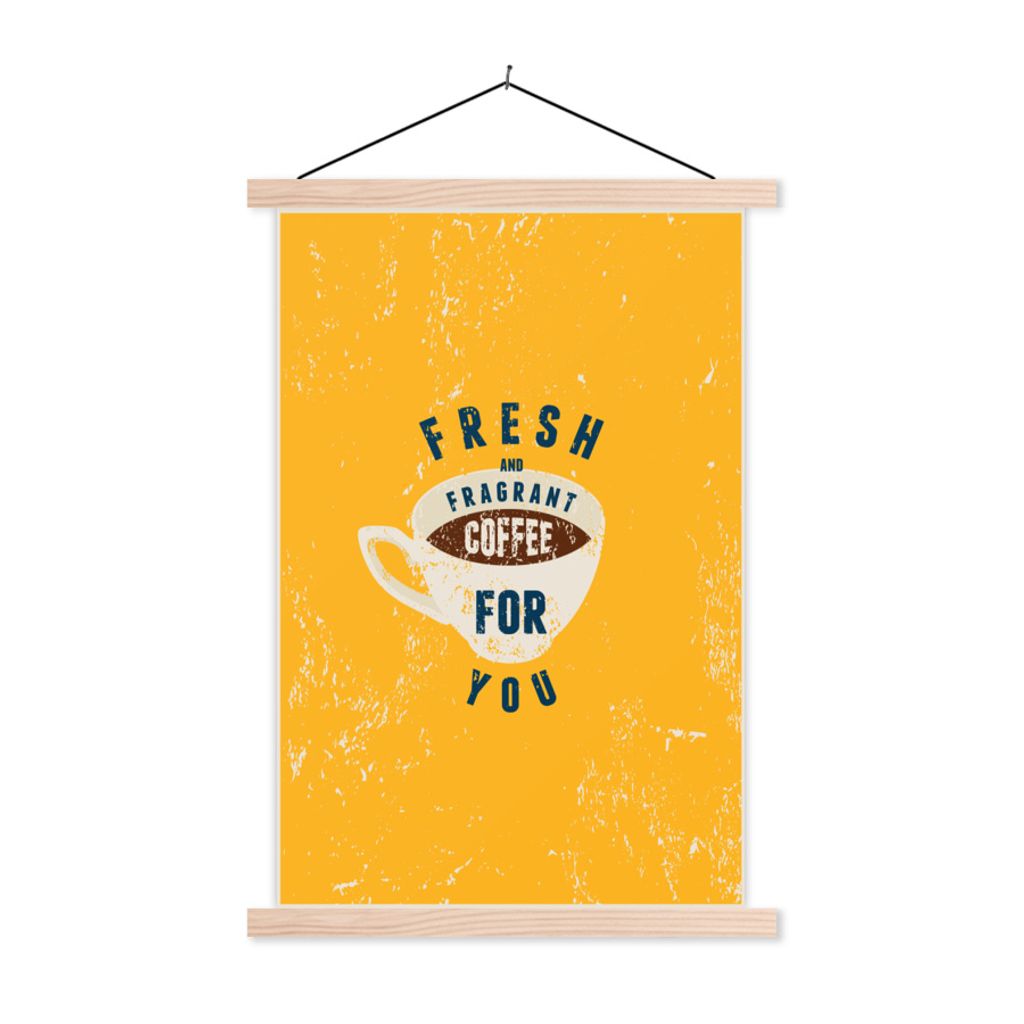 MuchoWow Textilposter Kaffee - Sprichwörter - Frischer und duftender Kaffee für dich - Zitate 60x90 cm mit holzfarbenen Rahmen - Textil