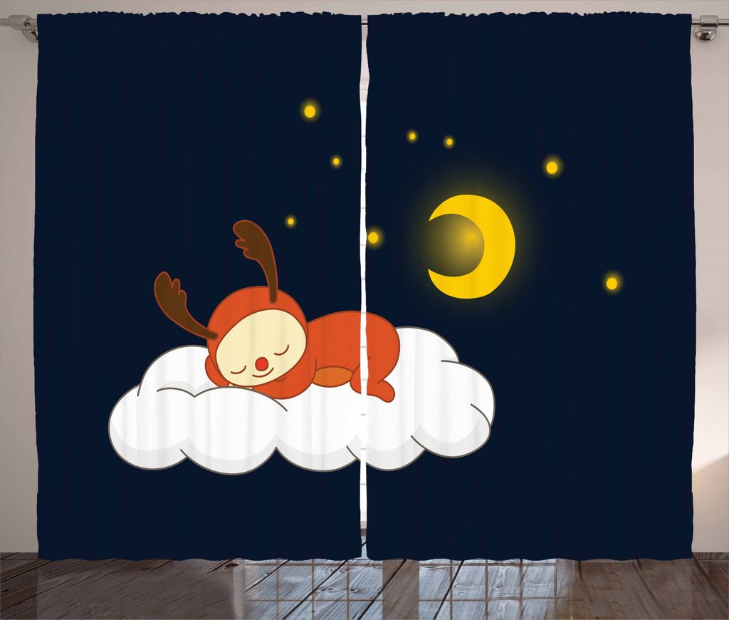 ABAKUHAUS Wolke Rustikaler Vorhang, Reindeer Ausschlafen Himmel, Wohnzimmer Universalband Gardinen mit Schlaufen und Haken, 280 x 245 cm, Dark Blue...