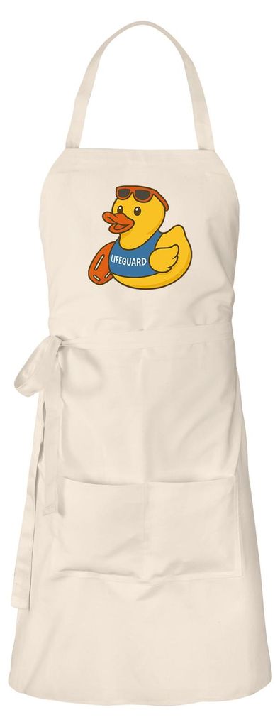 Huuraa Schürze Quietscheente Bademeister Gummiente Rettungsschwimmer Natur mit Taschen Baumwolle Kochschürze Geschenkidee