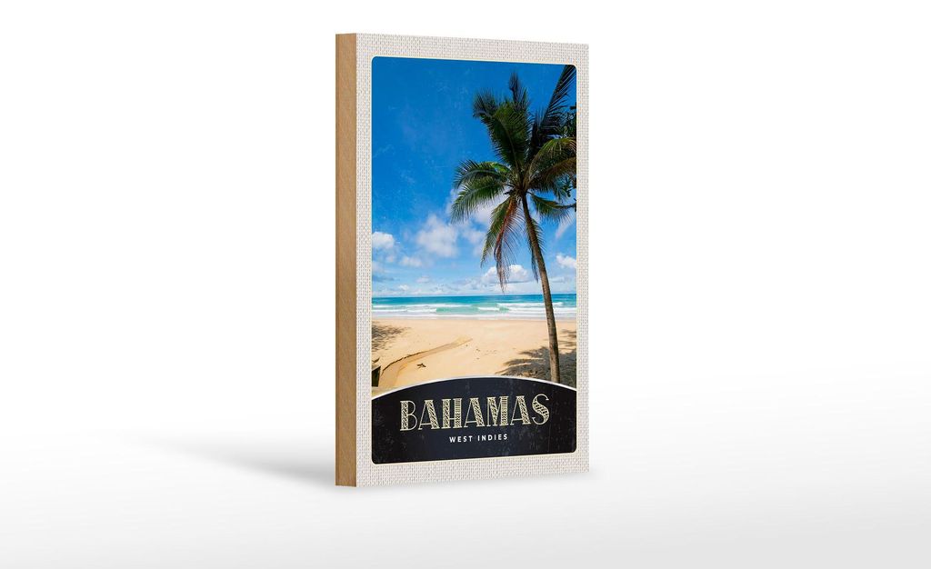 Holzschild Reise 12x18 cm Bahamas West Indien Strand Palme Produktbild 