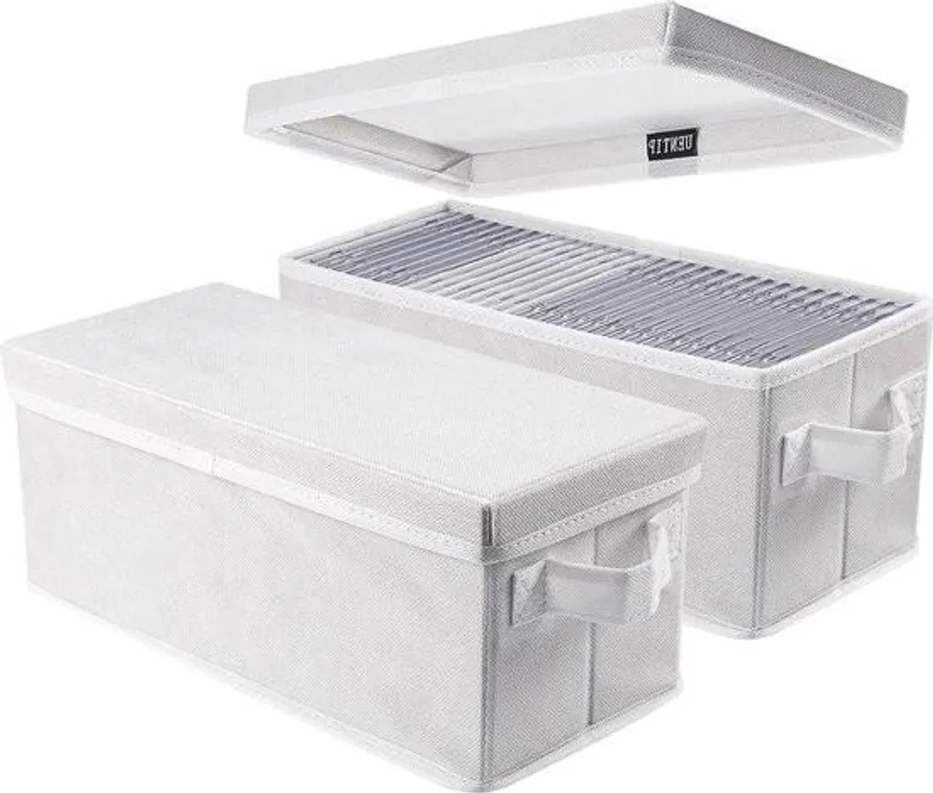 Boîte Rangement CD Grande Capacité 165 Écrins avec Couvercle - 2 Pcs