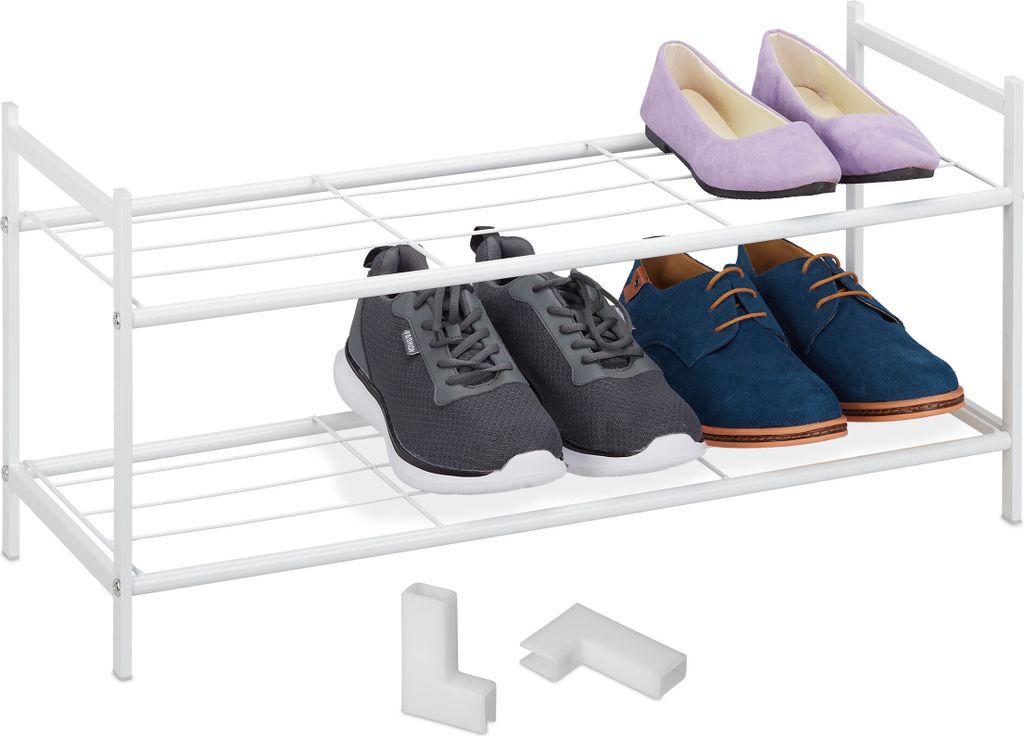 Relaxdays Schuhregal Metall, stapelbar, 2 Ebenen, Produktbild 