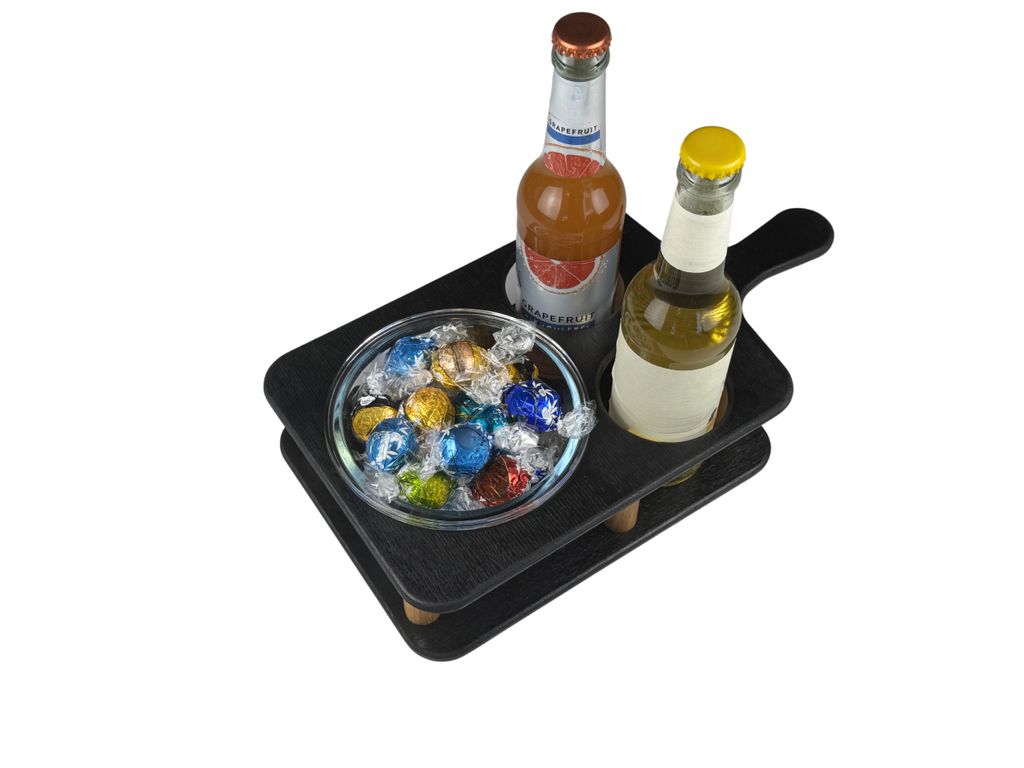 Couchbar - Snackbar - Sofa-Bar - Couchbutler - Snackbox - gemütlicher Sofaabend - Männergeschenk - Hochzeit - Größe M Schwarz + Schutzlack