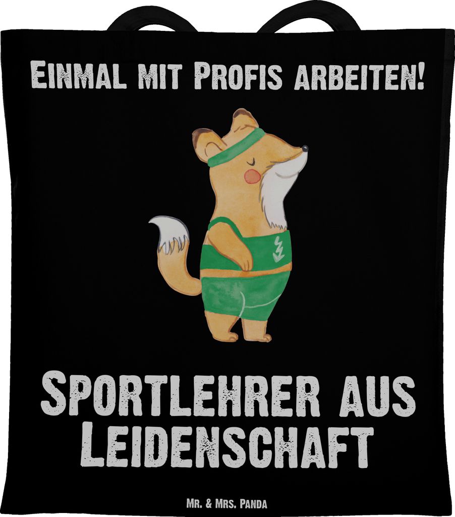 Mr. & Mrs. Panda Jutebeutel Sportlehrer Leidenschaft - Schwarz - Geschenk, Tote Bag, Shopping Tasche, Beutel, Baumwolltasche, Uni