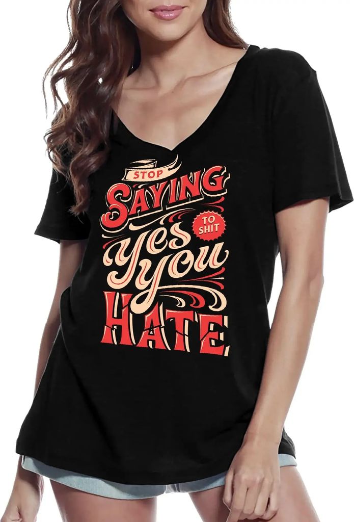 Damen Grafik T-Shirt V-Ausschnitt Ja sagen zu Tipps die Sie hassen – Saying Yes To Tips You Hate – Öko-Verantwortlich Vintage Jahrgang Kurzarm...