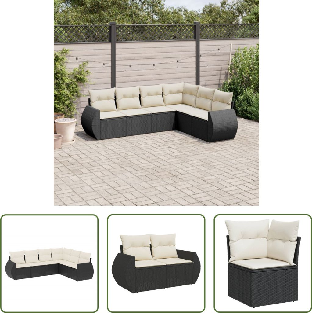 The Living Store 6-tlg. Garten-Sofagarnitur mit Kissen Schwarz Poly Rattan