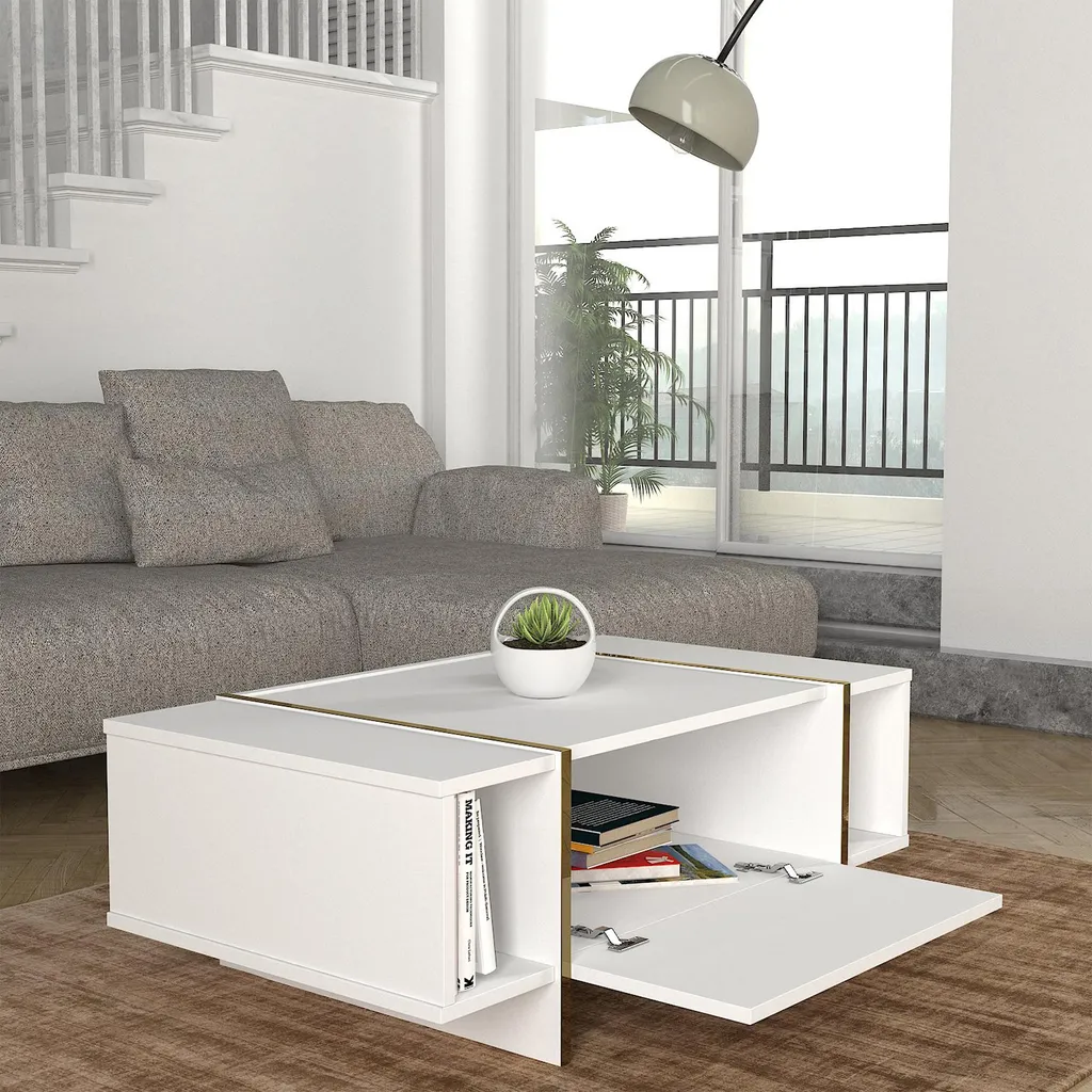 Table basse Tavak 104 cm blanc et or : fini le désordre dans le salon - 3