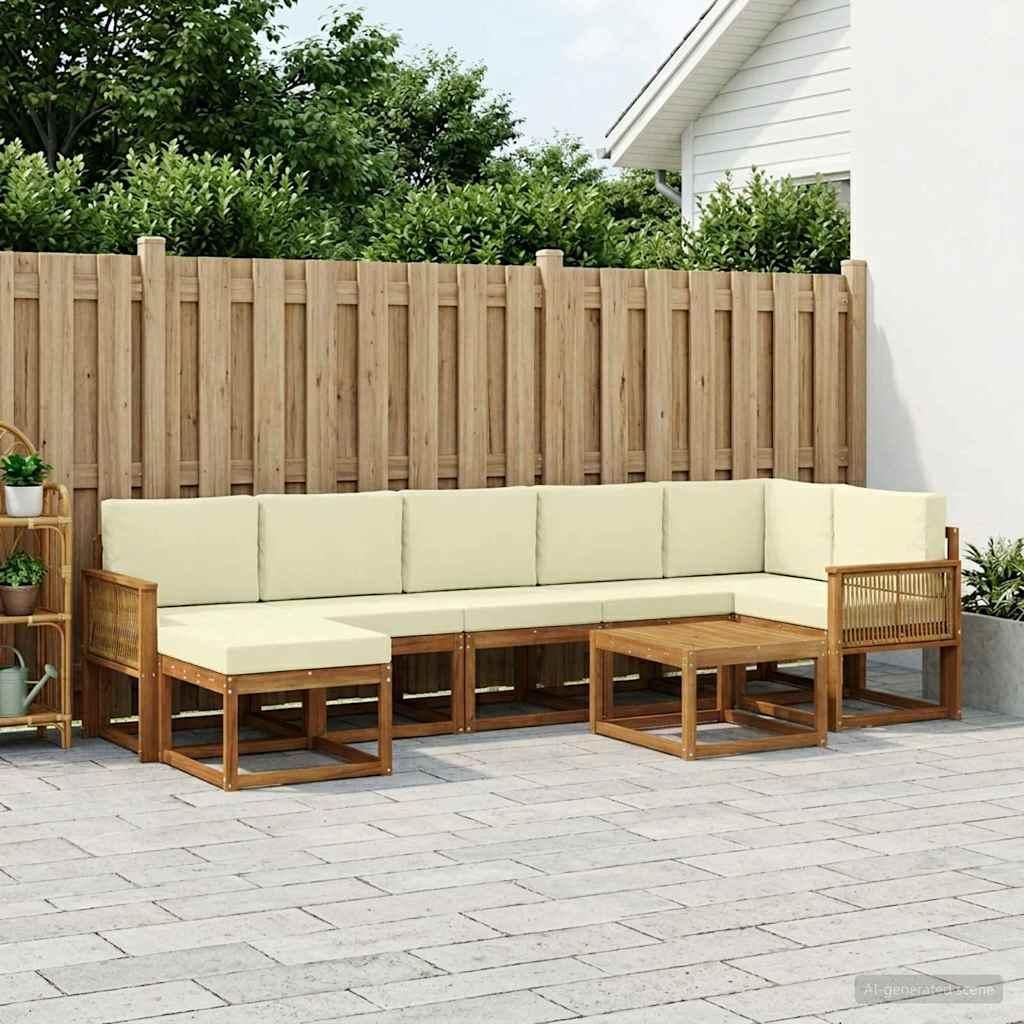 Möbel Outdoor-Sofagarnitur mit Kissen 8 pcs Natur und Creme PolyesterGartensofas - Gartensofas c2286