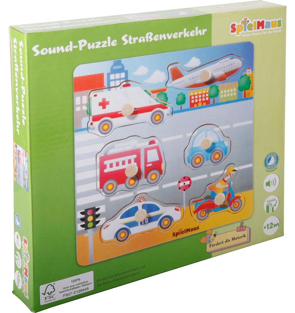 SpielMaus Wood Sound Dřevěné puzzle Silniční doprava Obrázek produktu 
