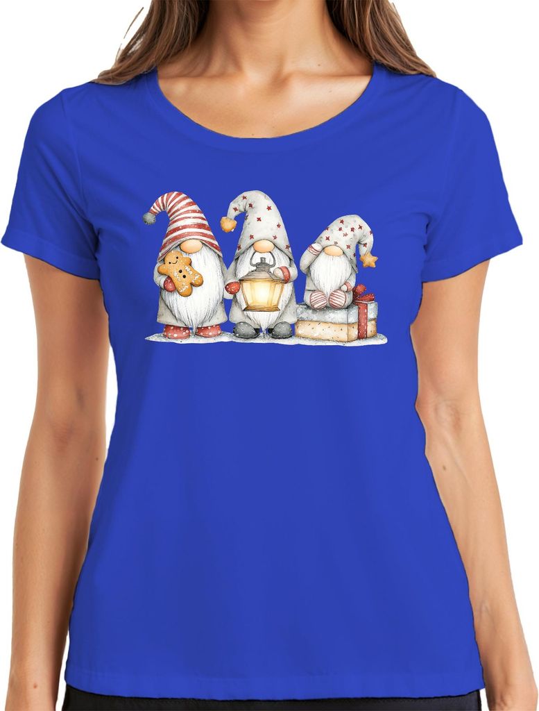 Weihnachtswichtel Lebkuchen Laterne Geschenk Winter Aquarell Damen T-Shirt, Blau, M