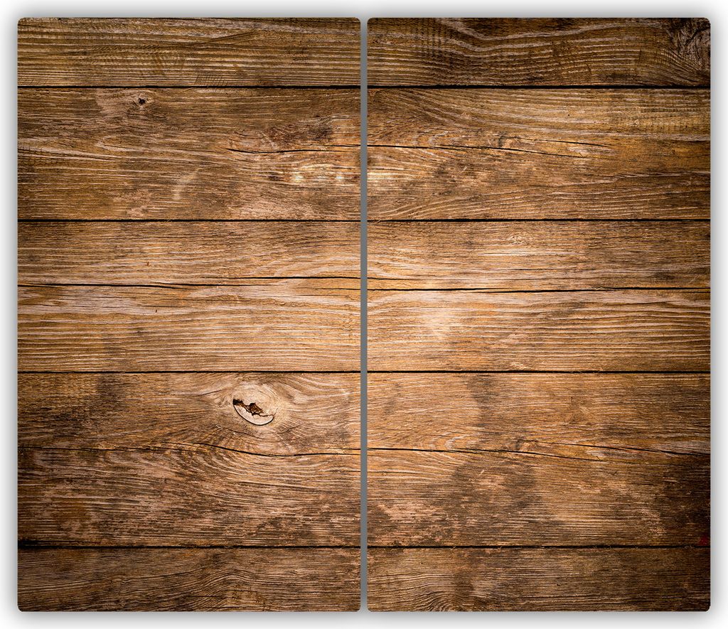 Tulup Glas-Herdabdeckplatte - 2x30x52cm - Glaskeramikkochfeld-Abdeckung Spritzschutz Zweiteilig Holz