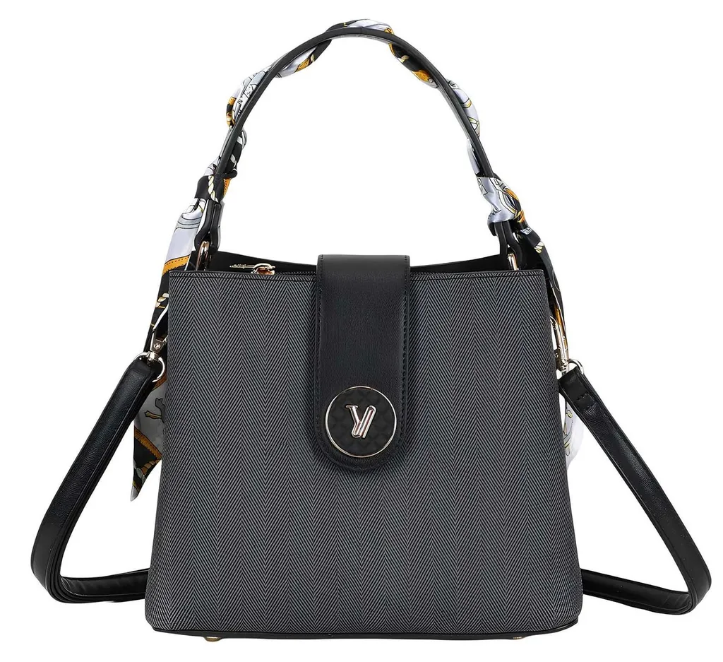 Gallantry Sac à Main Noir pour Femme à Motif Chevrons avec Foulard