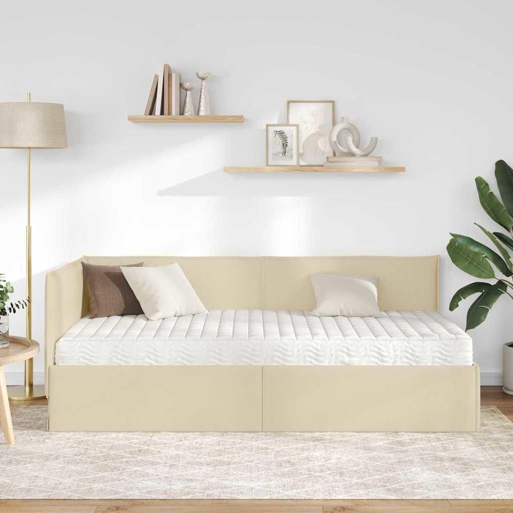Cloris Designermöbel Eckbettgestell mit Matratze mit Kopfteil 2 pcs - Montage erforderlich - Creme Samt - 2026Neu149648 - Klassische BettenJugendb...