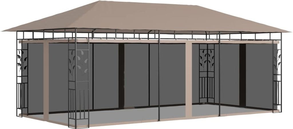 The Living Store Pavillon mit Moskitonetz 6x3x2,73 m Taupe 180 g/m²