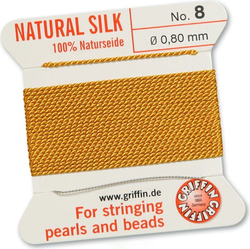 Perlseide Natur dunkelgelb Nr-8-0,80mm - 2m / 1 Nadel