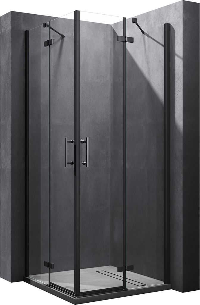 SONNI Porte de douche noire à charnières 90x90x195cm Nano Image du produit 