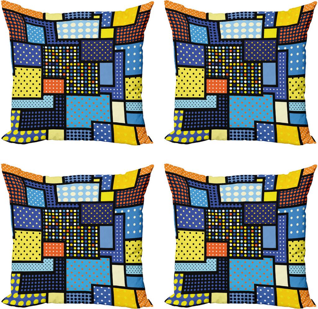 ABAKUHAUS Retro Kissenbezug Set (4 Stück), Bunte Formen, Moderner Doppelseitiger Digitaldruck, 60 cm x 60 cm, Mehrfarbig