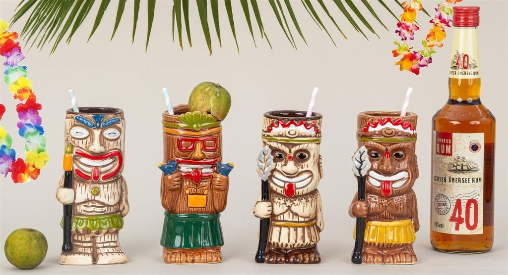 4 Stück Set Tiki Cocktail Becher 440ml-550ml Keramik Tassen Produktbild 