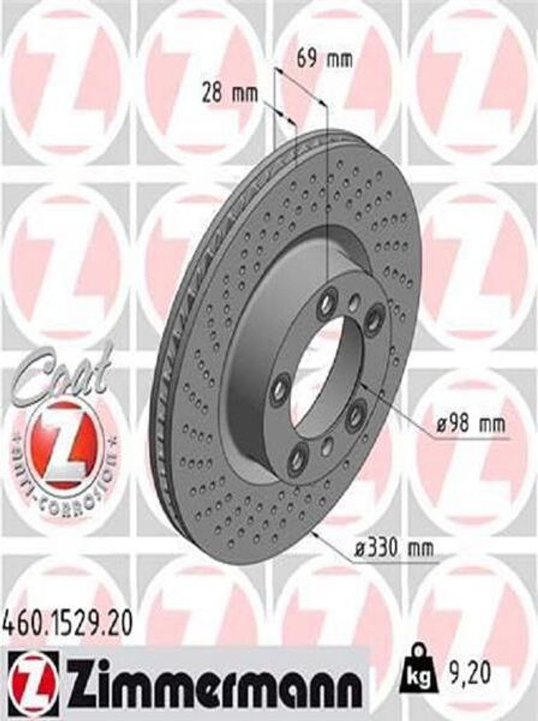 ZIMMERMANN Coat Z Bremsscheibe Vorne Links für PORSCHE 911 (991) 330mm 460.1529.20