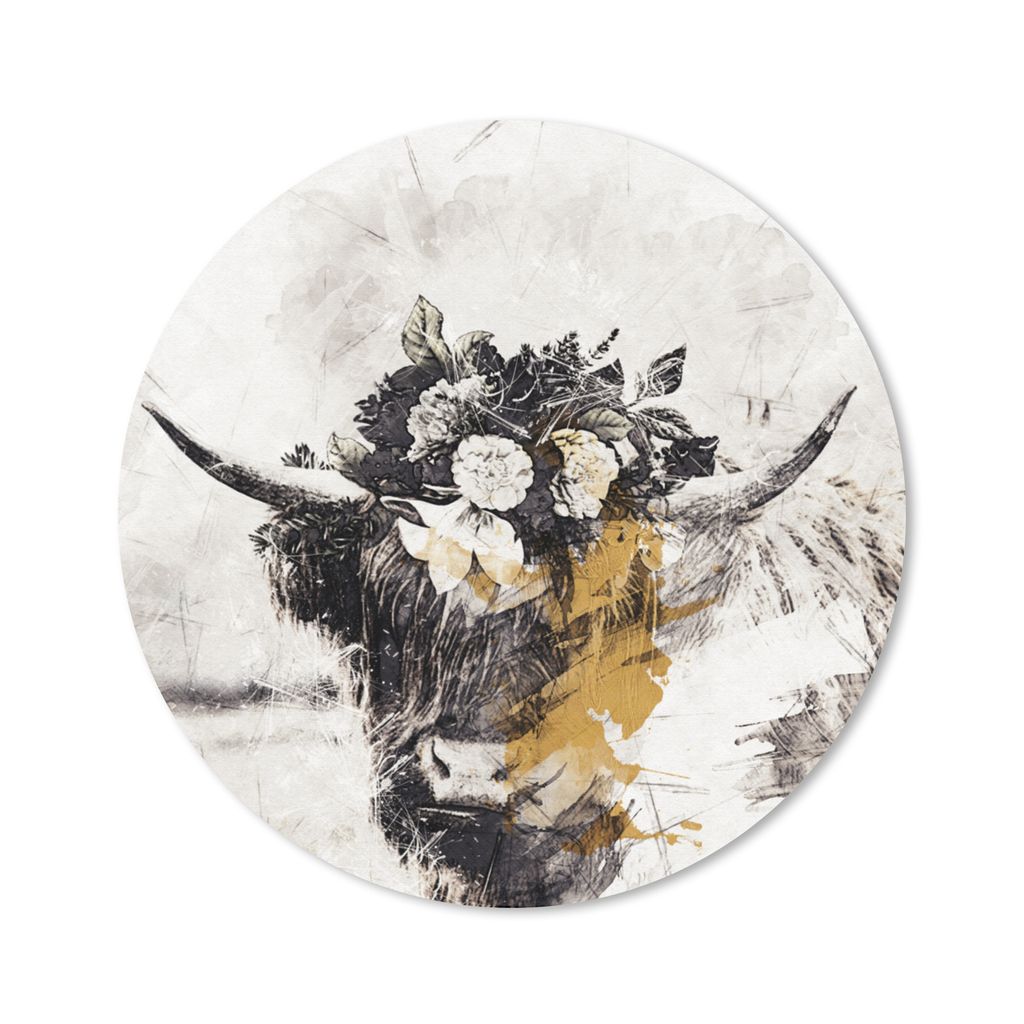 MuchoWow Mauspad Mousepad Schottischer Highlander - Blumen 30x30 cm - Mousepads - Maus Mat - Pad - Mausunterlage - Tischunterlage - Schreibtischm...