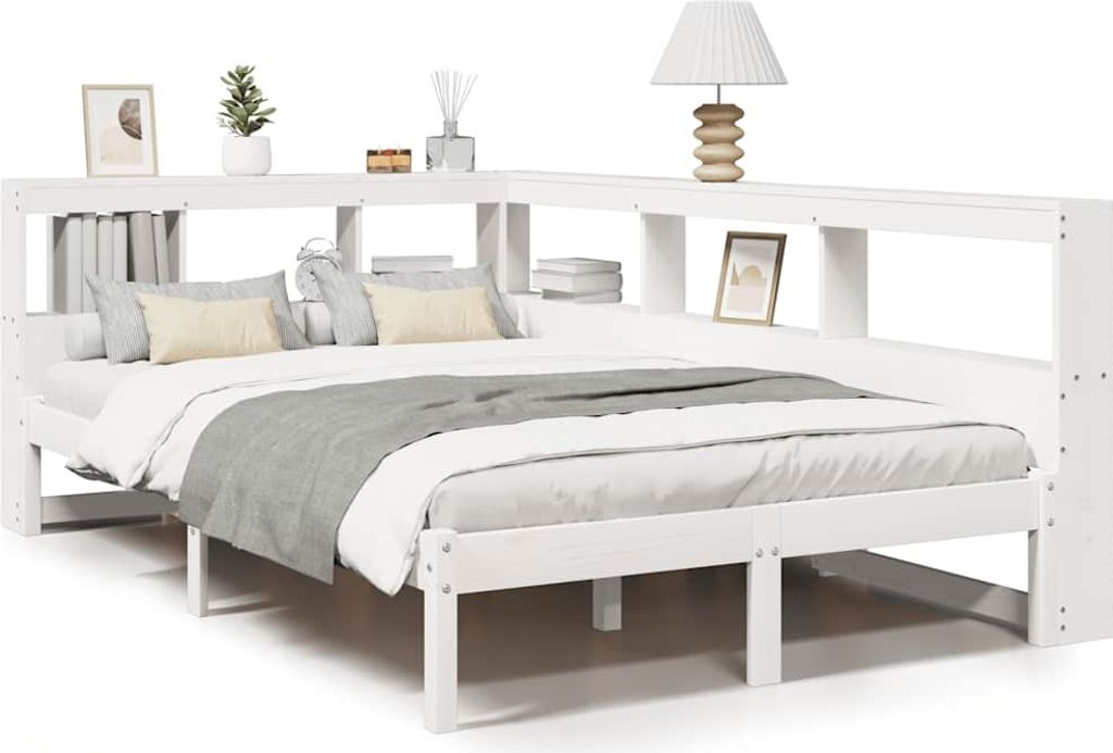 SYFAX Massivholzbett mit Regal ohne Matratze Weiß 120x190 cm Kiefer