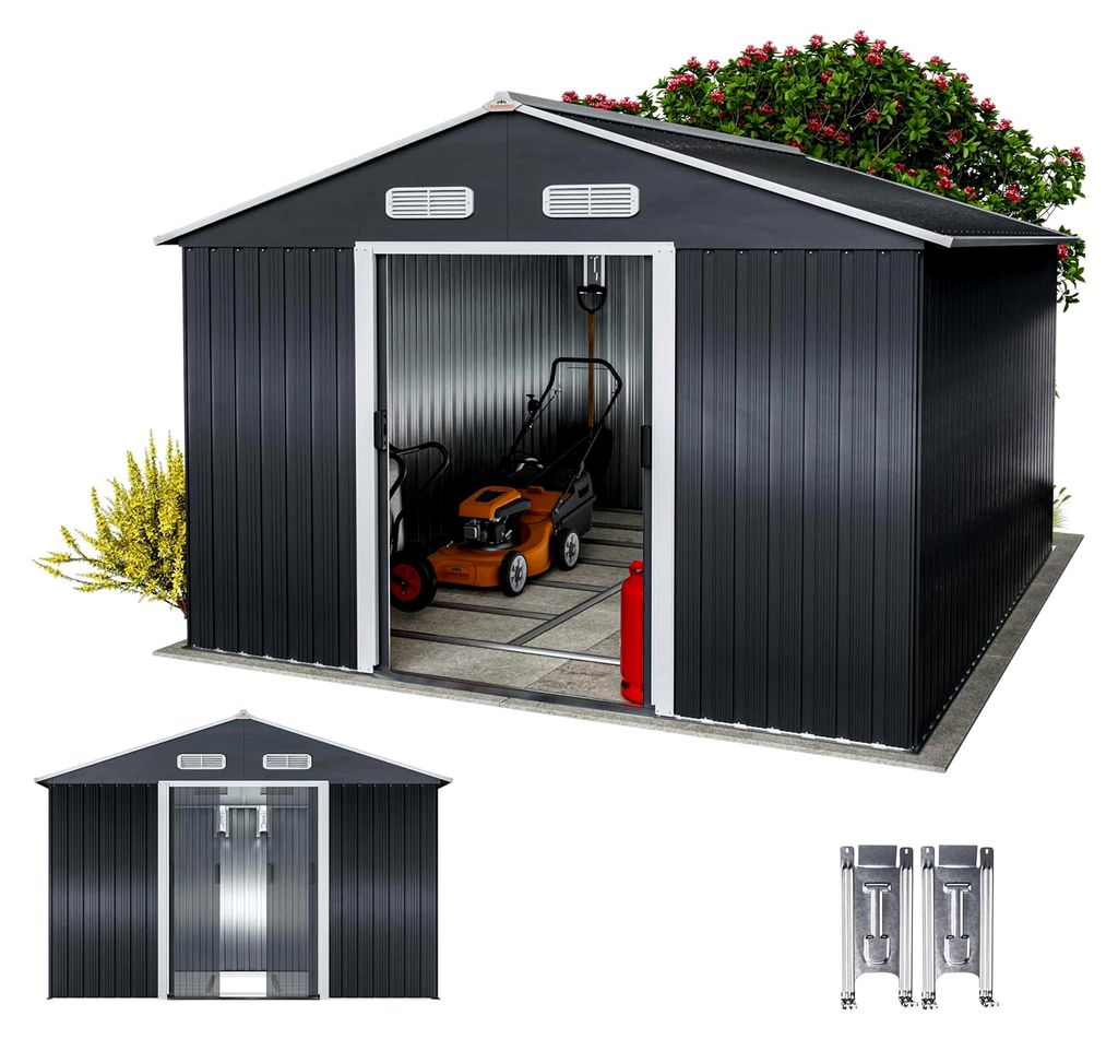 XXXL Metall Gerätehaus 8m² mit Fundament 315x260x180cm Schiebetür Anthrazit Geräteschuppen Gartenhaus 15m³