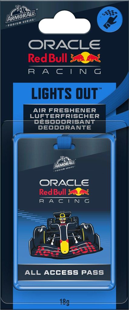The image shows the packaging of an Armor All Oracle Red Bull Racing air freshener.