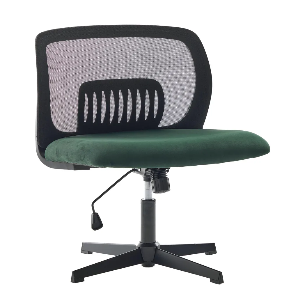 Chaise Pivotante Réglable en Velours Vert avec Dossier Ergonomique