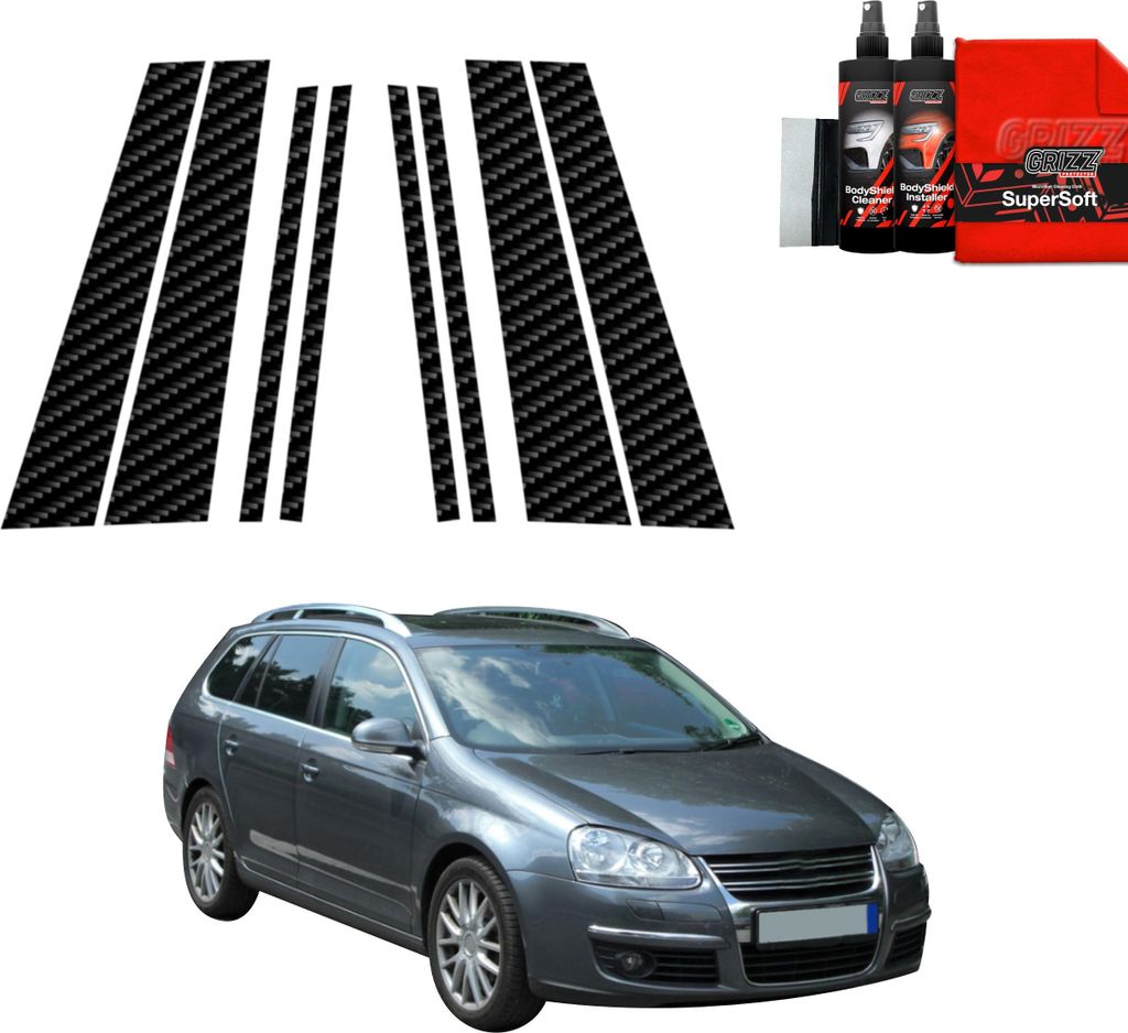 8in1 Kohlenstoff Schutzfolie Grizz Protector für B-C-Säule - Volkswagen Golf 5 Variant (2003-2009)