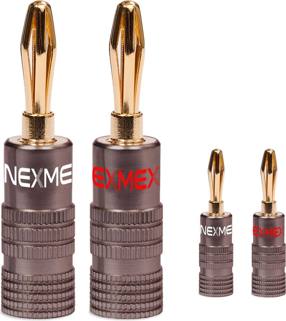 Bananenstecker 4mm schraubbar 4x Stecker vergoldet NEXMEX für Lautsprecherkabel