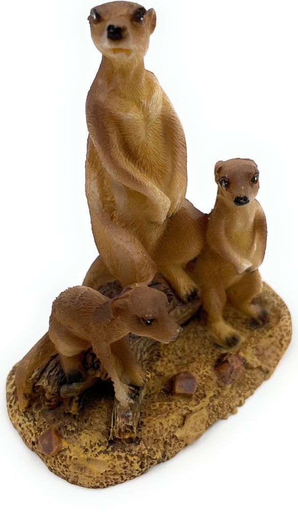Onwomania Polyresin Figur drei Erdmännchen Erdmännchen Scharrtier Tier Dekofigur aus Polyresin Braun 8 cm