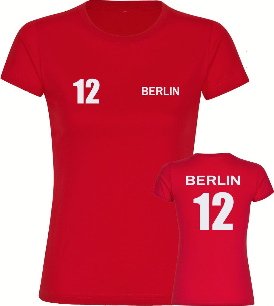 multifanshop Damen T-Shirt - Berlin rot - Trikot Nummer 12, rot, Größe L
