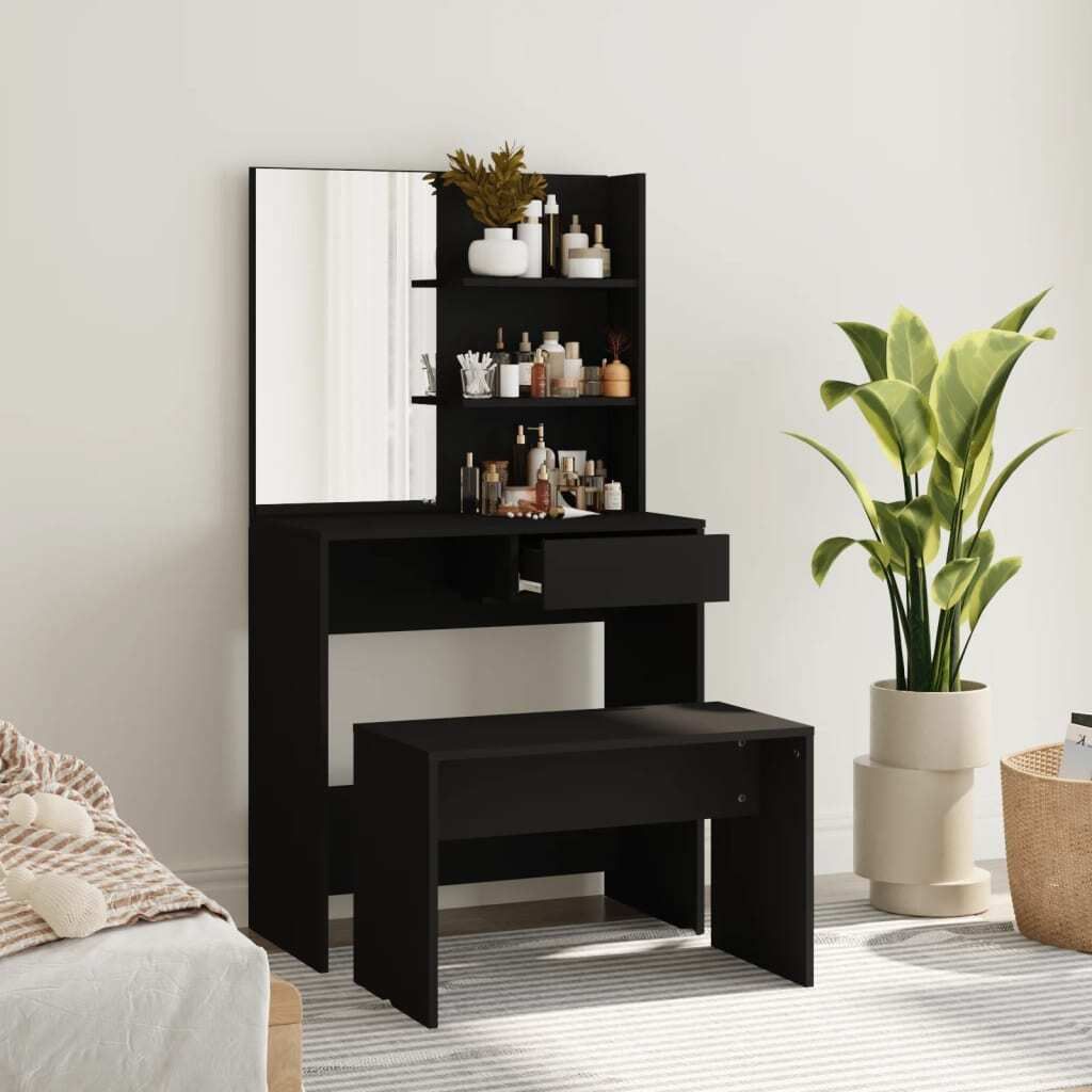CLORIS Schminktisch-Set Schwarz 74,5 x 40 x 141 cm, 33,1 kg