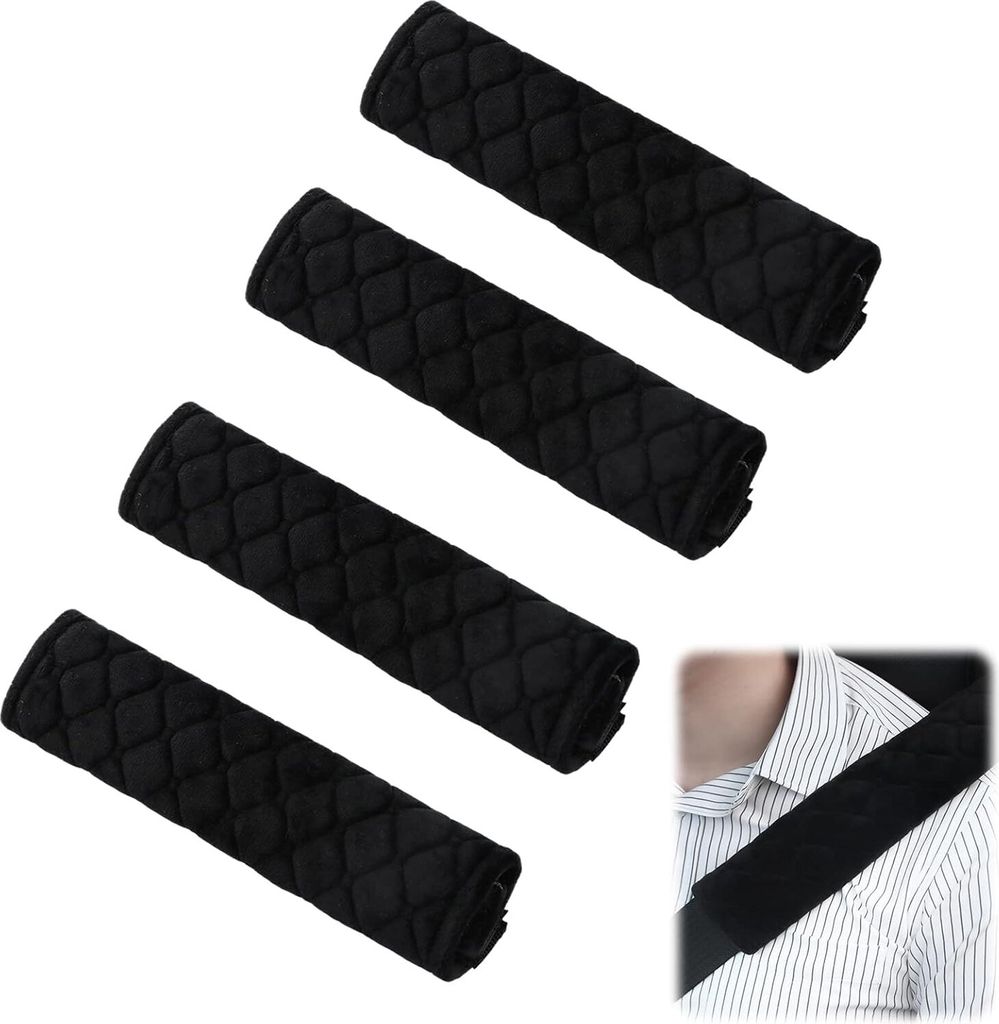Joggee Car Seatgurt Pads, Pack 4 Protecors, Schulter im Auto, machte weiche Mikrofaser -Kinder Erwachsene, schwarz (6 x 26 cm)