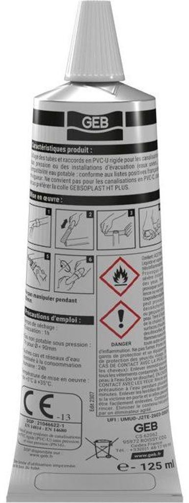 PVC Kleber Gebsoplast Gel Plus, für starre PVC Druck- und Abflussrohre, 125 ml, bis 90°C