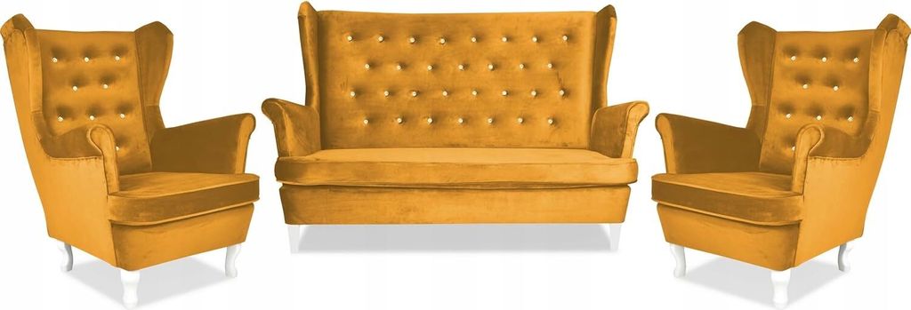 Family Meble Set aus Sofa + 2 Sessel Diana 2-Sitzer Sofa Couch Zierpolsterung Freistehendes Lounge Sofa Bequem zum Entspannen Wohnzimmer Büro (ROY...