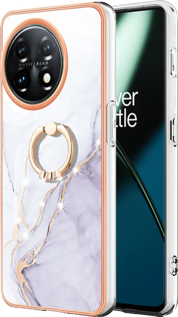 Custodia Marble OnePlus 11: Cover in Silicone TPU con Anello Oro