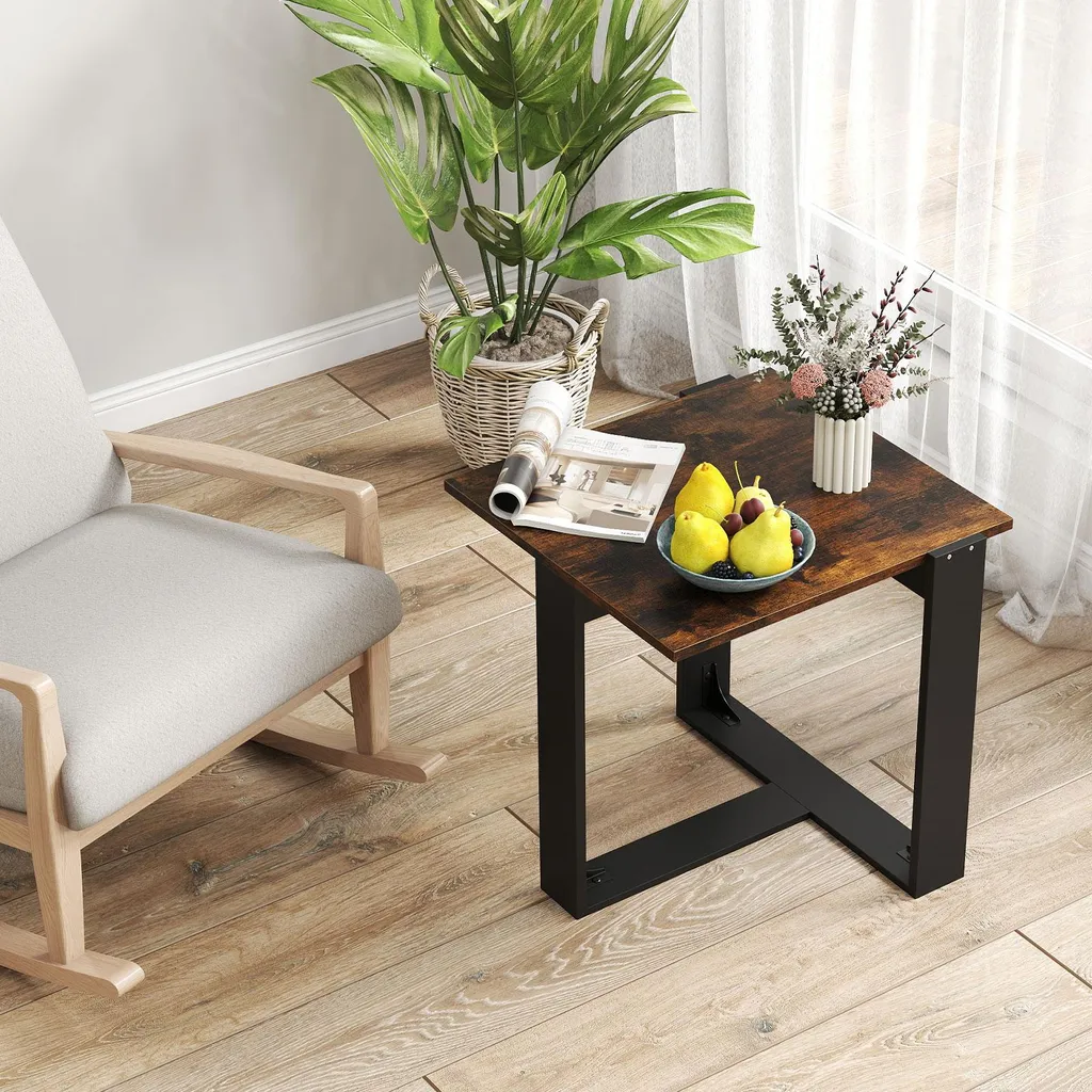 Petite table basse carrée bois et métal, bout de canapé stable 45cm - 6