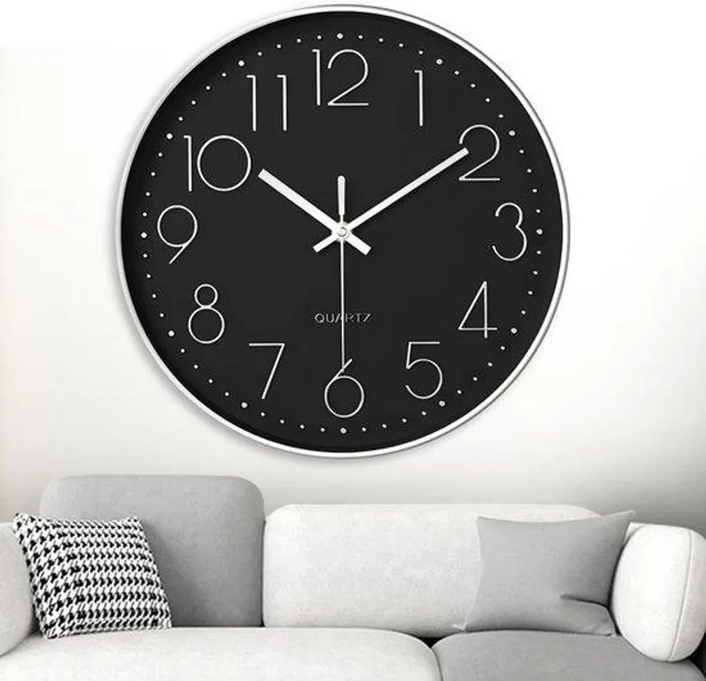 Horloge à quartz moderne 30 cm noir et blanc - Pendule murale précise