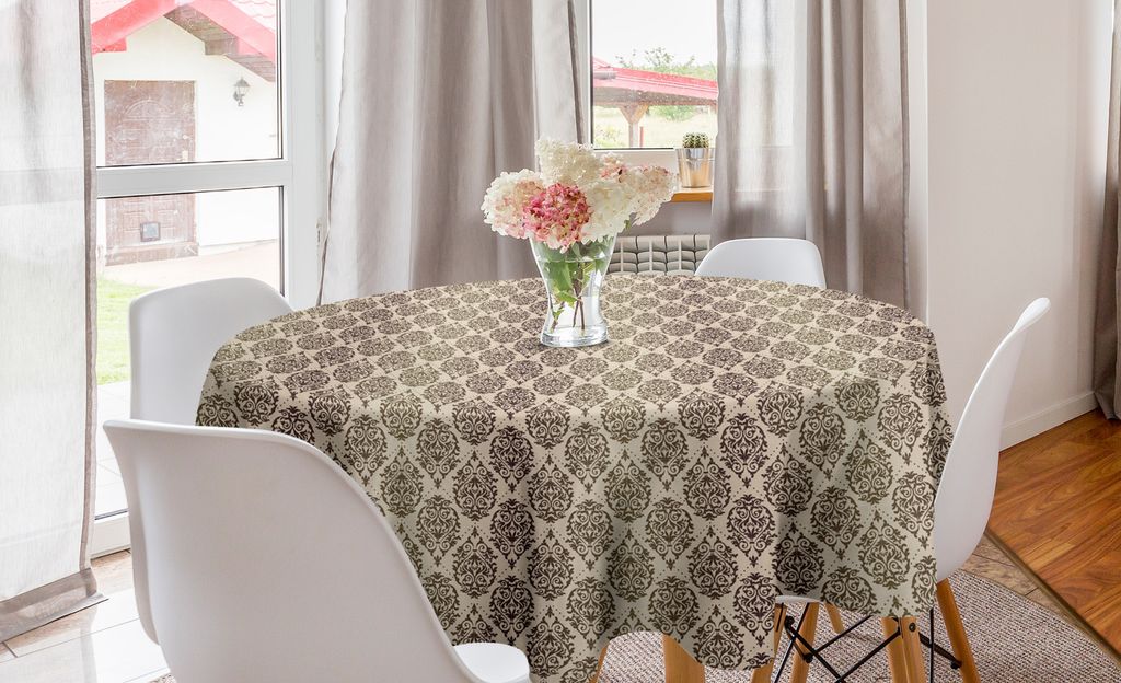 ABAKUHAUS Erdfarben Runde Tischdecke, barocke Damast, Kreis Tischdecke Abdeckung für Esszimmer Küche Dekoration, 150 cm, Sepia-Brown-Beige