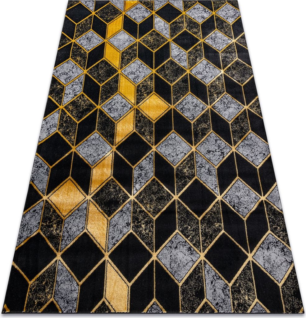 Modern GLOSS Teppich 400B 86 stilvoll, glamour, art deco, 3D geometrisch schwarz / gold Schwarz 280x370 cm