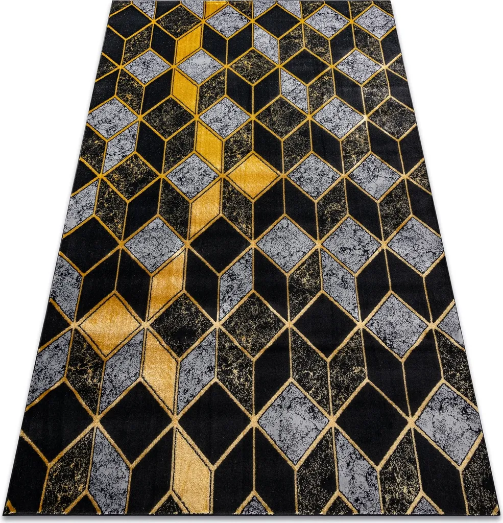 Tapis GLOSS 400B 86 Moderne 160x220 cm Art Déco Noir et Or Géométrique