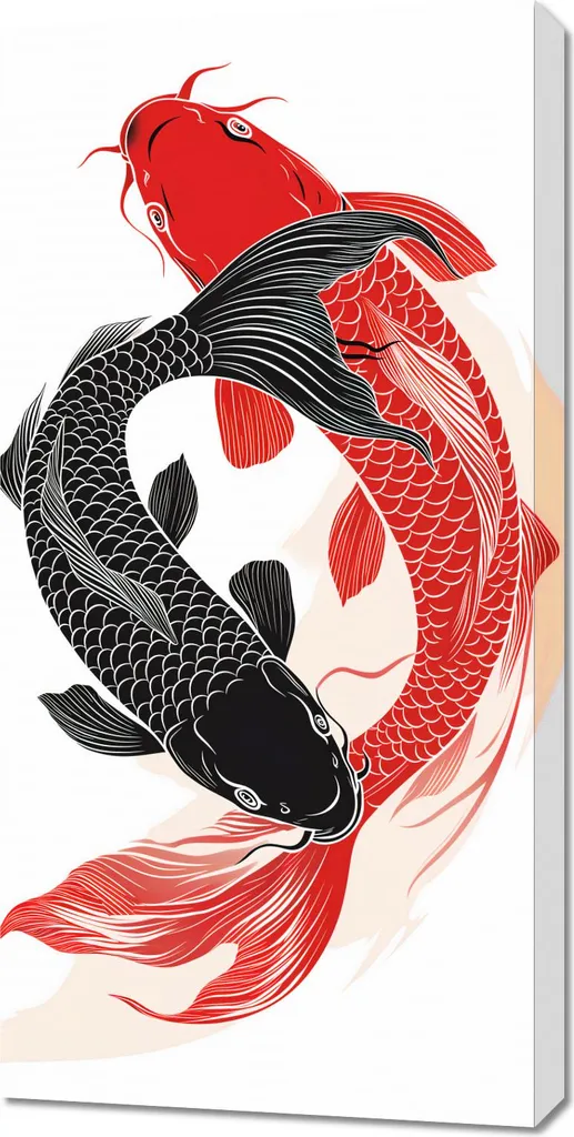Tableau Yin et Yang Koi 50 x 100 cm Impression Haute Définition Zen