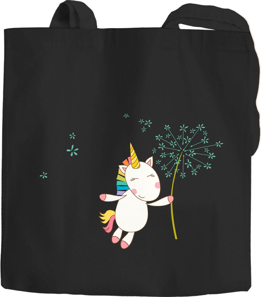 Baumwolltasche Einhorn mit Pusteblume Einhorn-Beutel Jutebeutel Stoffbeutel Moonworks schwarz 2 lange Henkel