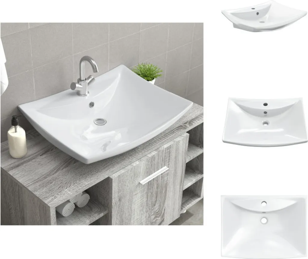 Lavandino Bagno Rettangolare Ceramica Bianca Lucida con Foro Rubinetto